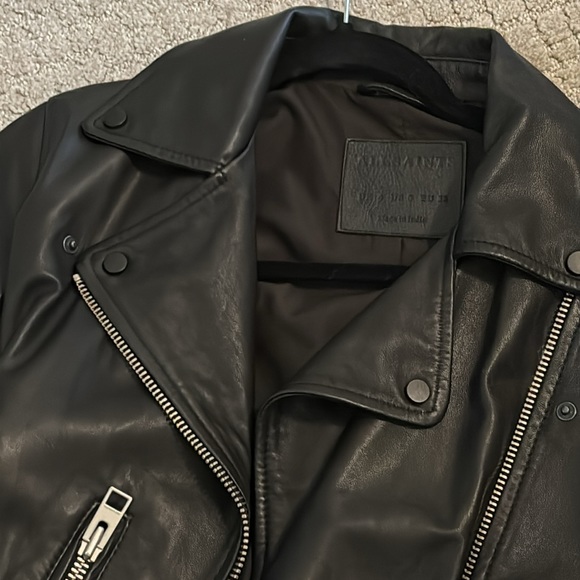 All Saints Balfern Motorcycle Black Leather Jacket Size 0 - Picture 6 of 7